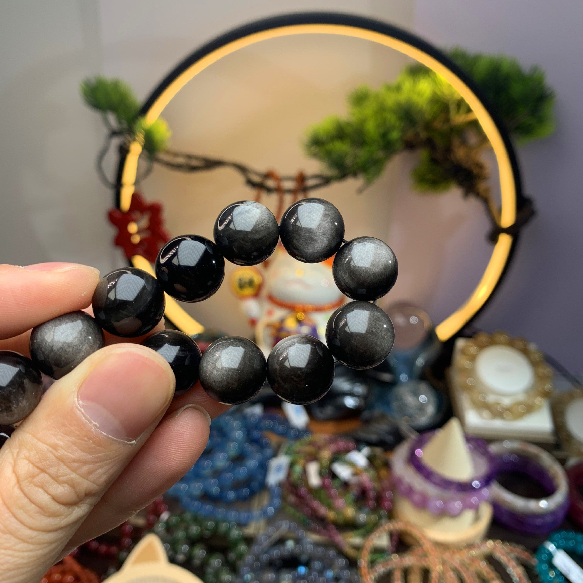 Men's Minimalist Natural Obsidian Bracelet