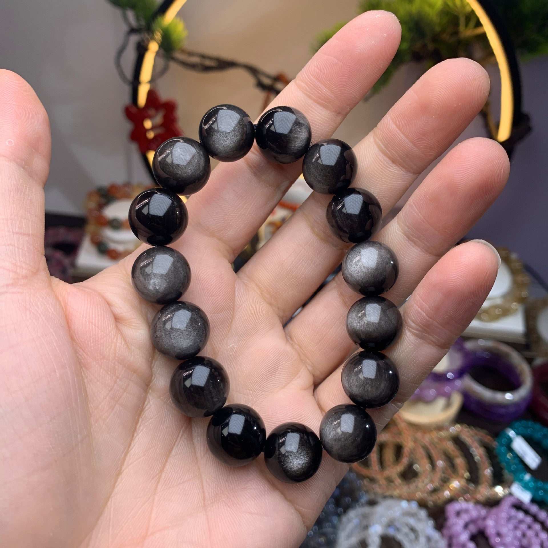 Men's Minimalist Natural Obsidian Bracelet